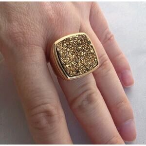 Milor Italy Bronze Gold Druzy Stone Statement Ring Size 6 Square Glam Formal